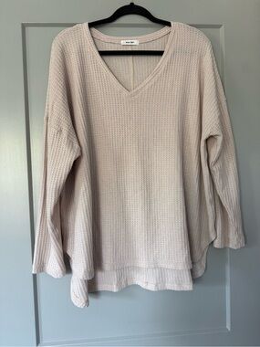 Mod Ref Oversized Thermal V Neck Tunic Top Blush Pink Womens Size Medium Shirt